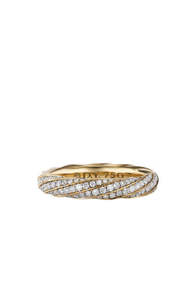 Cable Edge Band Ring, Recycled 18K Yellow Gold & Diamonds